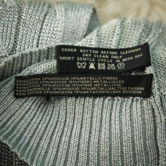 Ralph Lauren Black Label Size Small S Silver Metallic Cable Knit Button Cardigan - Picture 5 of 6